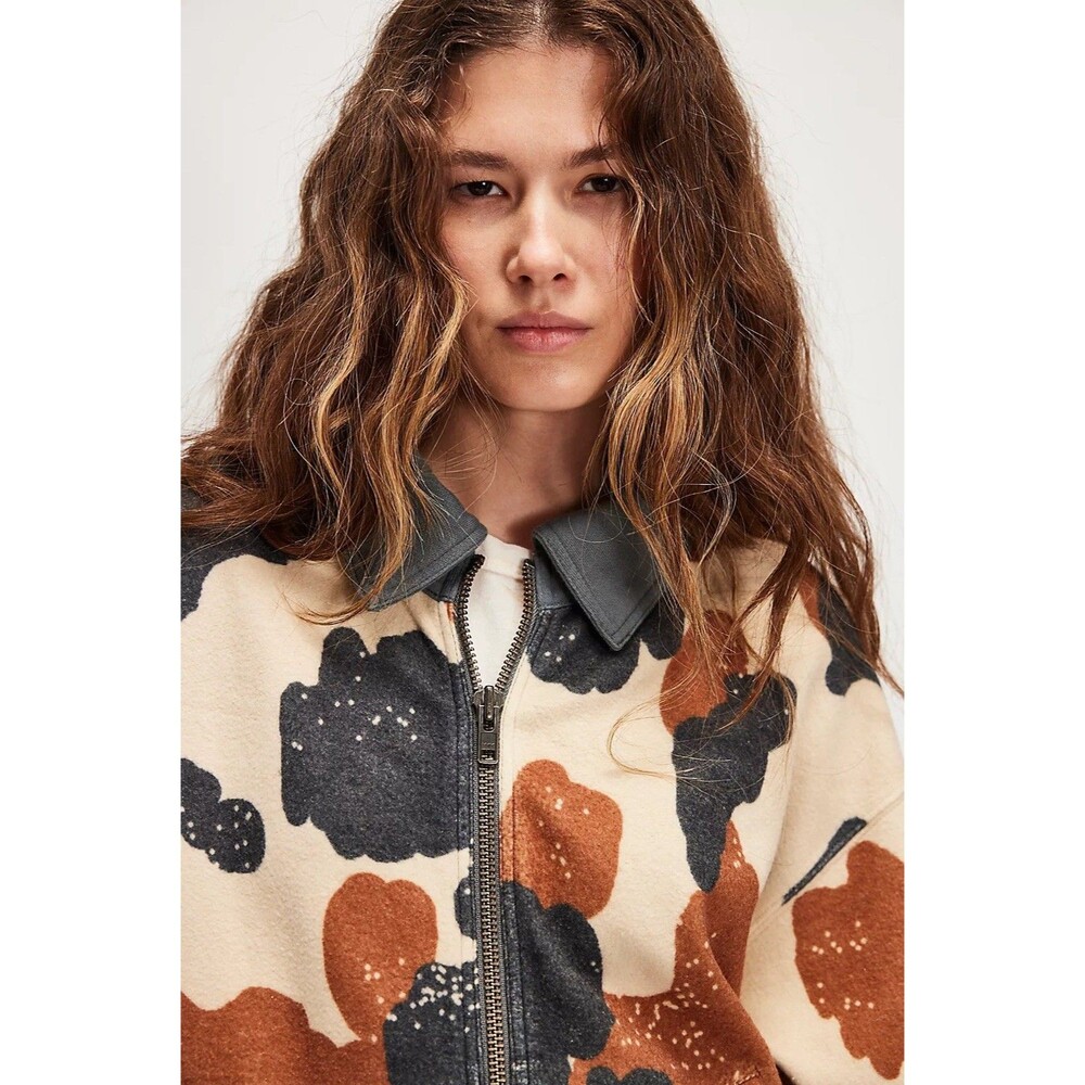 Free People Cabin Cardi Happy Cow Full Zip Sweater Jacket Womens XL Pockets